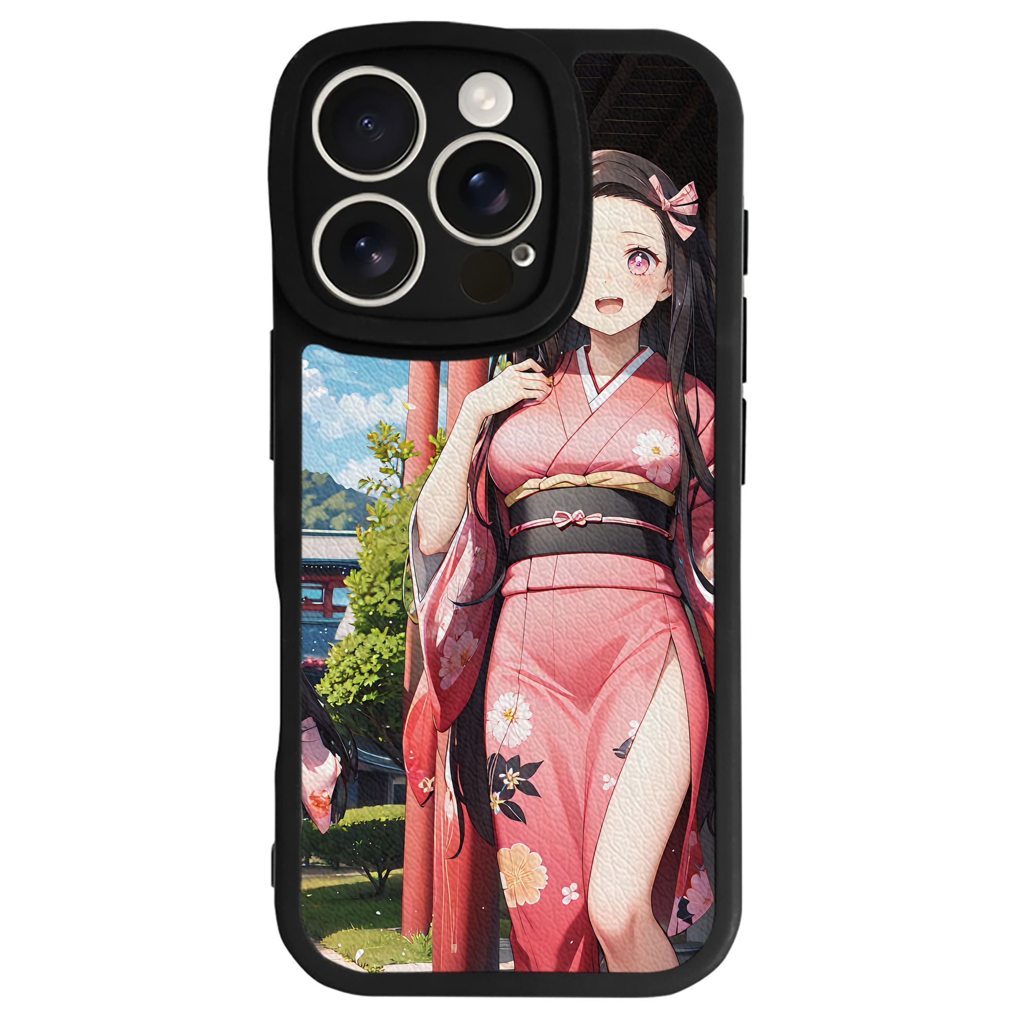 （画像用） 鬼滅の刃（きめつのやいば）竈門 禰󠄀豆子／かまど ねずこ Kamado Nezuko 【iPhone 16シリーズ対応】シリコンスマホケース（レザー調） 材質：シリコン